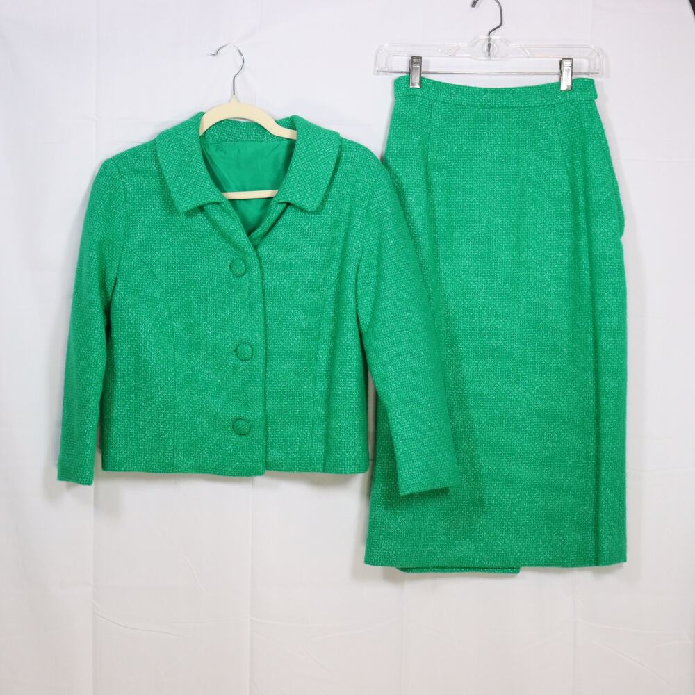 Vintage Handmade Green Wool Skirt Suit 2pc Set XS - Picture 5 of 7